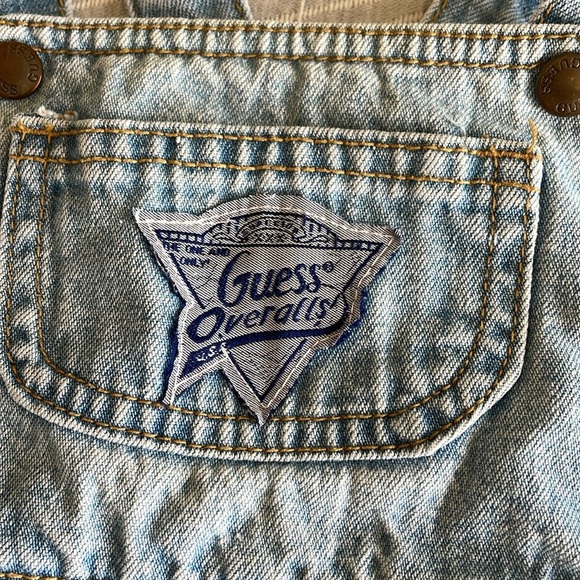 Vintage Guess Baby Overalls 6 Months Denim Shortalls 90s Y2K Infant Made In USA - Picture 2 of 8